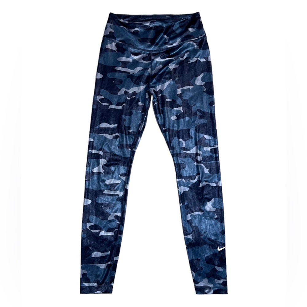 Nike Dri-FIT One Mid-Rise Thunder Blue Shiny Camo Leggings Women’s Size … - Picture 2 of 8